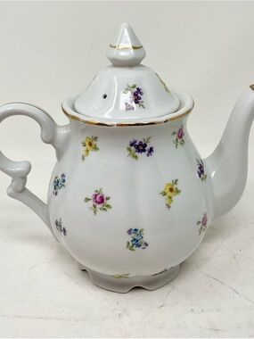 Porcelain Floral Teapot with Gold Trim